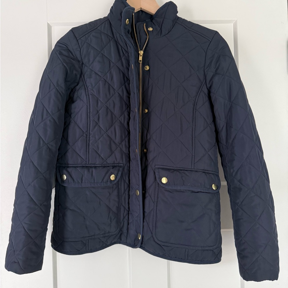 Navy Quilted JCREW  Jacket with Gold Accents